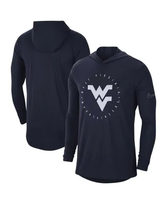 Men's Nike Navy West Virginia Mountaineers Campus Tri-Blend Performance Long Sleeve Hooded T-shirt