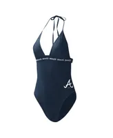 Women's G-iii 4Her by Carl Banks Navy Atlanta Braves Full Count One-Piece Swimsuit