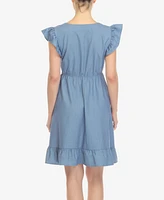 White Mark Women's Ruffle Sleeve Knee-Length Dress