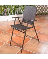 4 Pcs Folding Rattan Wicker Bar Stool Chair Indoor &Outdoor
