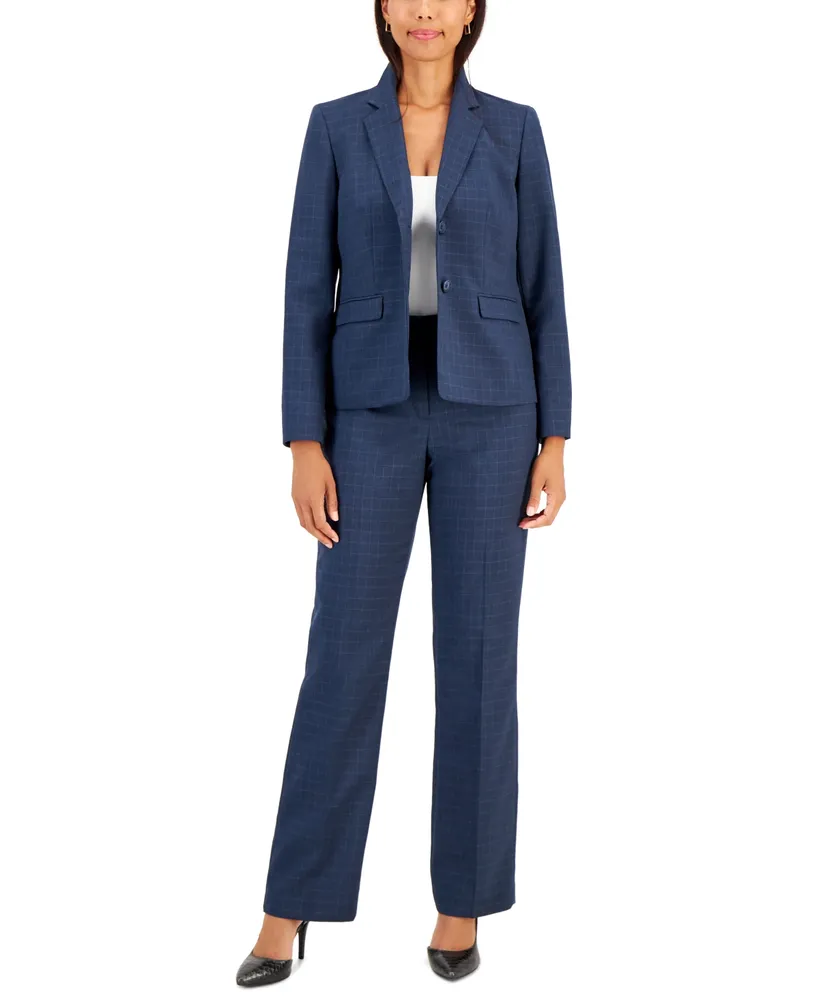 Le Suit Windowpane Double-Button Jacket & Straight-Leg 2-Pc. Pantsuit