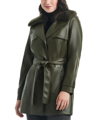 Vince Camuto Women's Faux-Leather Belted Trench Coat