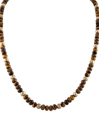 Bulova Men's Marine Star Tiger's Eye Beaded 22" Necklace in 14k Gold-Plated Sterling Silver