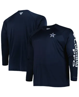 Men's Columbia Navy Dallas Cowboys Big and Tall Pfg Terminal Tackle Logo Raglan Omni-Wick Long Sleeve T-shirt