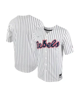 Men's Nike White and Navy Ole Miss Rebels Pinstripe Replica Full-Button Baseball Jersey