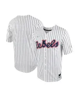 Men's Nike White and Navy Ole Miss Rebels Pinstripe Replica Full-Button Baseball Jersey