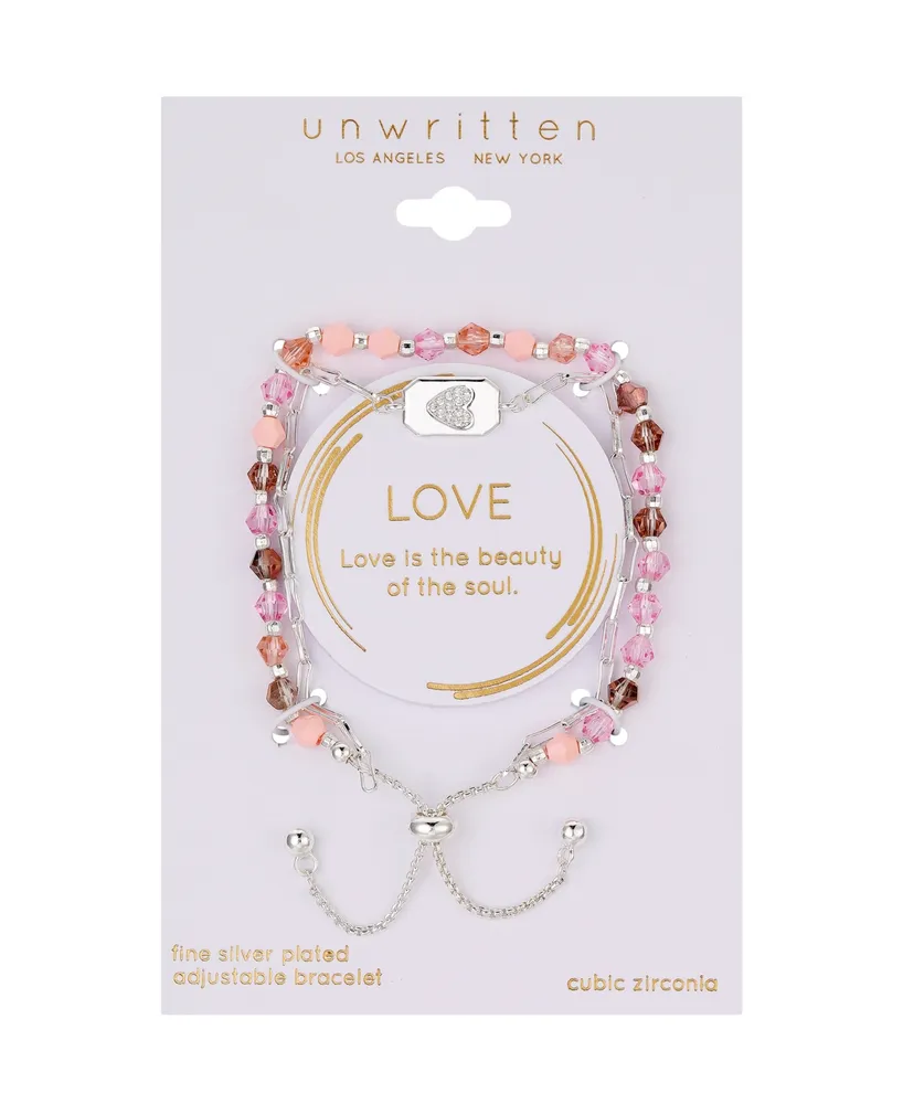 Unwritten Pink Crystal and Cubic Zirconia Heart Layered Adjustable Bracelet