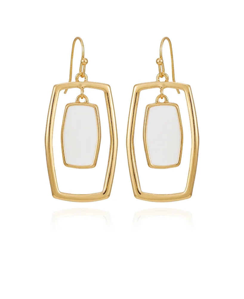 T Tahari Gold-Tone White Acrylic Rectangular Hoop Earrings