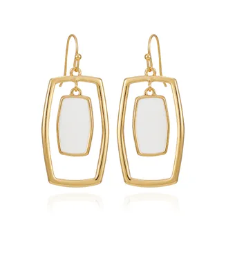 T Tahari Gold-Tone White Acrylic Rectangular Hoop Earrings