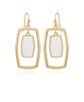 T Tahari Gold-Tone White Acrylic Rectangular Hoop Earrings