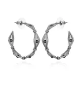 T Tahari Silver-Tone Imitation Pearl and Knot Open Hoop Earrings