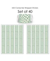 Sage Green Checkered Party Mini Candy Bar Wrapper Stickers Small Favors 40 Ct