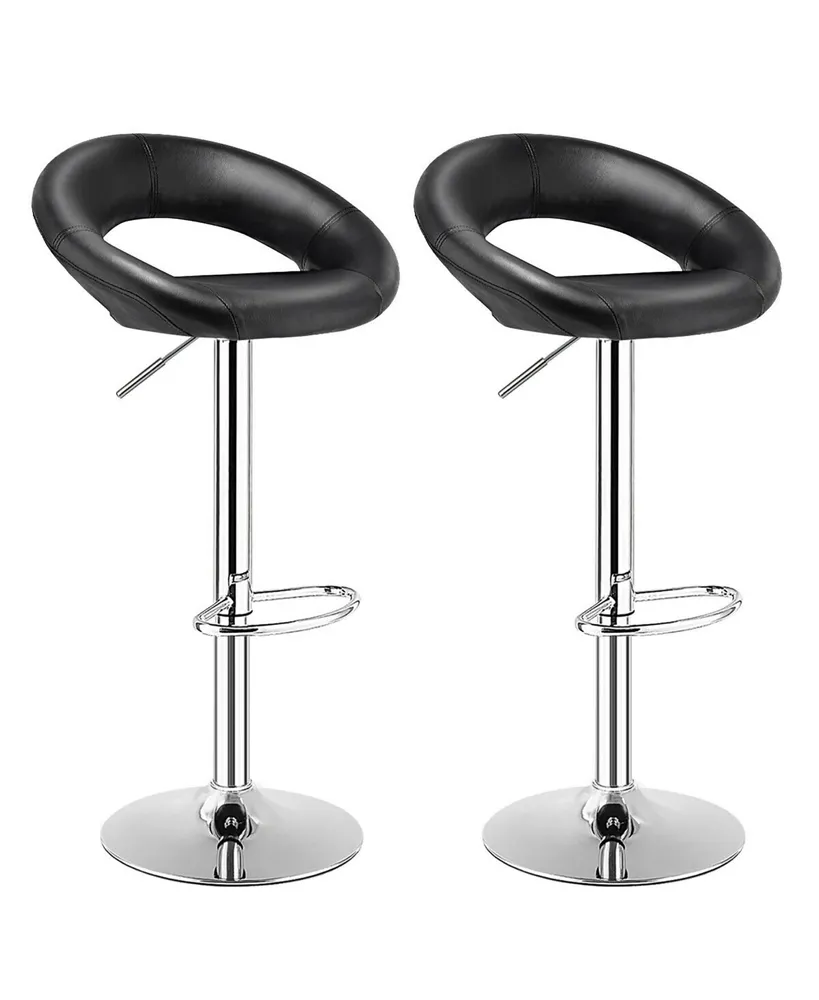 Costway Set of 2 Bar Stools Adjustable Pu Leather Barstools Swivel