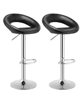 Costway Set of 2 Bar Stools Adjustable Pu Leather Barstools Swivel