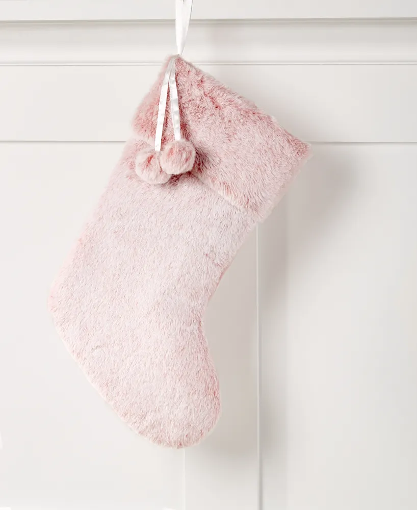 Holiday Lane Stockings Pink Plush Stocking, Created for Macy's