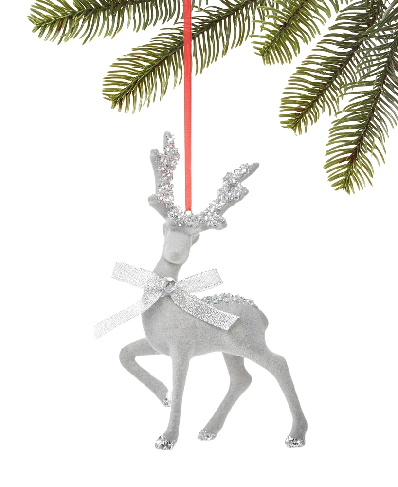 Holiday Lane Jeweled Elegance Sliver Glitter Deer with Bow Ornament, Created for Macy's