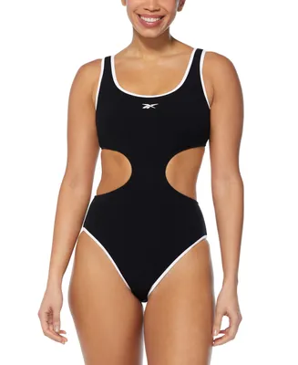 Reebok Women's Cutout Piping-Trim Tank One-Piece Swimsuit