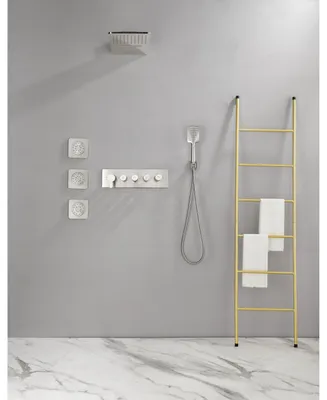 Simplie Fun Wall Mounted Waterfall Rain Shower System With 3 Body Sprays & Handheld Shower