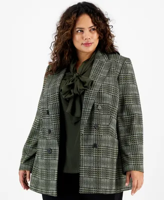 Bar Iii Plus Size Plaid Open-Front Blazer, Created for Macy's