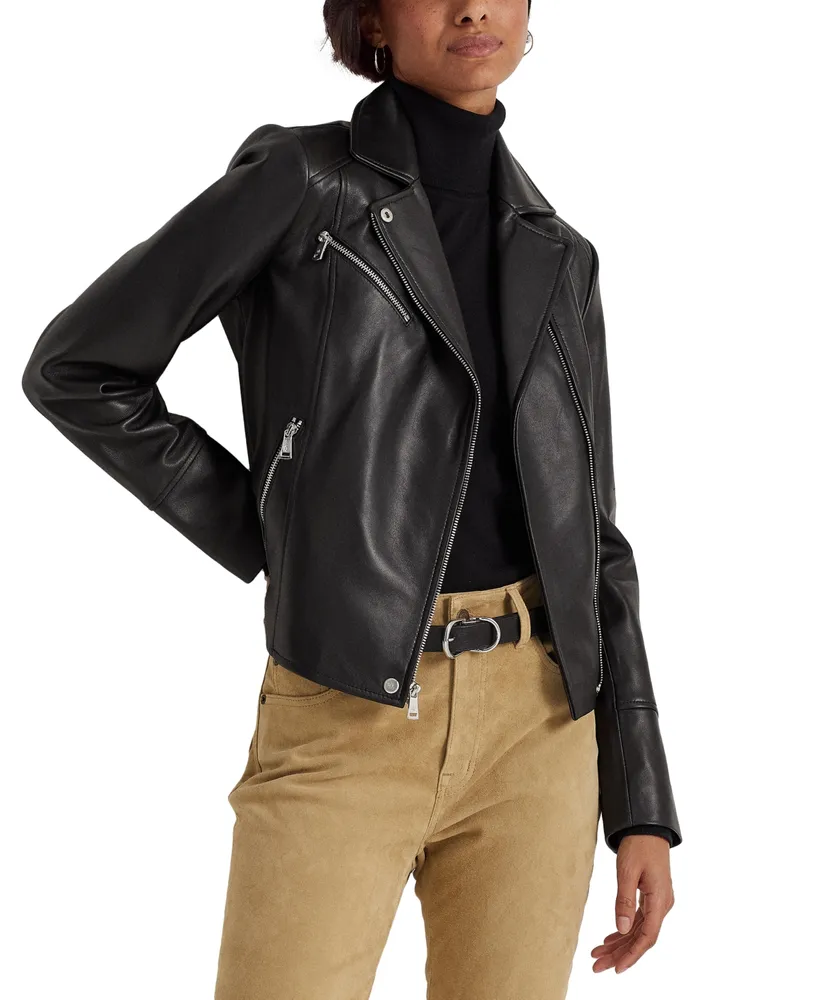 Lauren Ralph Lauren Women's Leather Moto Jacket, Created for Macy's
