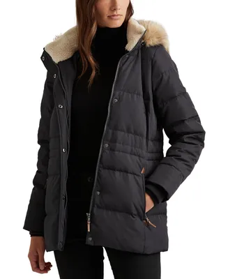 Lauren Ralph Women's Faux-Fur-Trim Hooded Puffer Coat, Created for Macy's