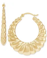 Scalloped Edge Tapered Medium Hoop Earrings in 10k Gold, 1-1/4"