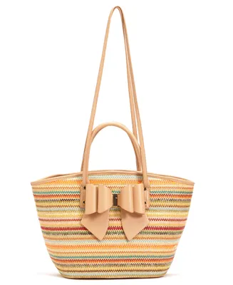 Like Dreams Daisy Bowtie Striped Straw Extra Large Tote Bag