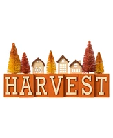 Glitzhome 14" L Harvest Wooden House/Brush Trees Table Decor