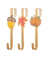 Glitzhome 14" H Fall Metal Glitter Acorn Leaf Pumpkin Wreath Hanger, Set of 3