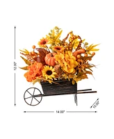 Glitzhome 14" L Fall Floral Cart Centerpiece