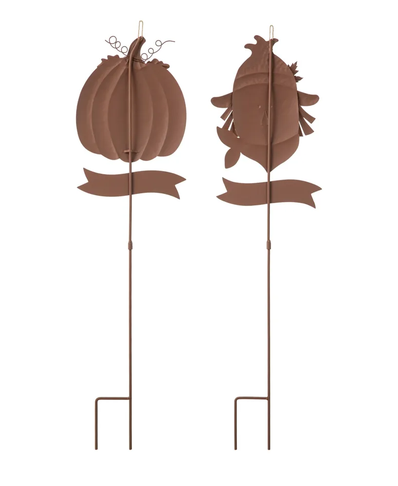 Glitzhome 36.25" H Fall Metal Scarecrow Pumpkin Yard Stake, Set of 2