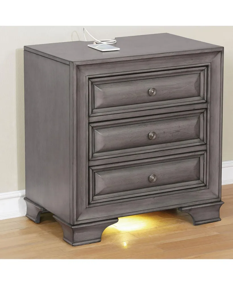 Simplie Fun Solid Wood 1 Piece Nightstand Nickel Round Knob Transitional Style 3-Drawers Nightstand