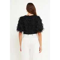 endless rose Women's Gridded Mesh Feathered Cropped Top