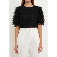 endless rose Women's Gridded Mesh Feathered Cropped Top