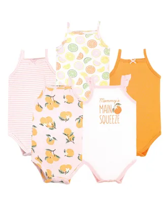 Hudson Baby Girls Cotton Bodysuits, Citrus Orange, 5-Pack