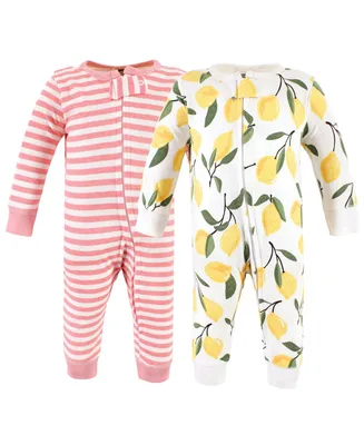 Hudson Baby Girls Cotton Sleep and Play, Lemon, 2-Pack - Assorted Pre