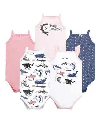 Hudson Baby Girls Cotton Sleeveless Bodysuits Shark Types, 5-Pack