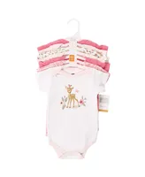 Hudson Baby Girls Cotton Bodysuits, Floral Deer, 6-9 Months