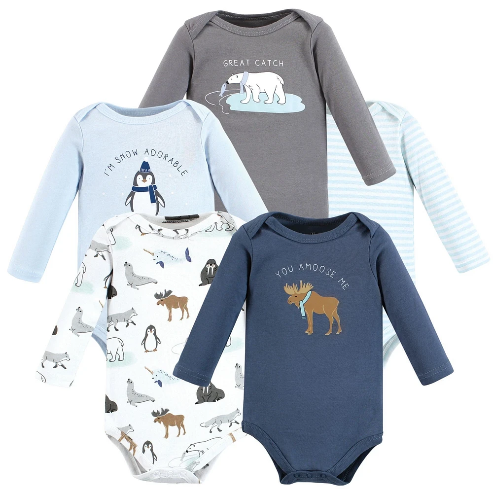 Hudson Baby Boys Cotton Long-Sleeve Bodysuits, Woodland Animals, 9-12 Months