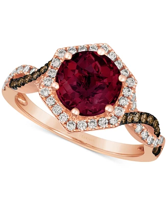 Le Vian Raspberry Rhodolite (2-1/2 ct. t.w.) & Diamond (3/8 ct. t.w.) Halo Twist Ring in 14k Rose Gold