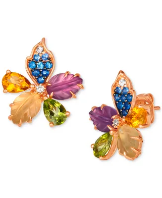 Le Vian Ombre Multi-Gemstone (3-7/8 ct. t.w.) & Vanilla Diamond Accent Flower Stud Earrings in 14k Rose Gold