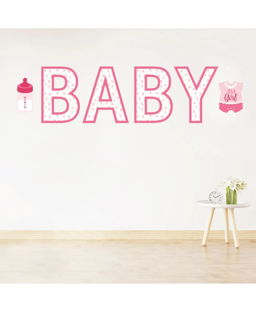 It's a Girl - Peel and Stick Pink Baby Shower Standard Banner Wall Decals - Baby
