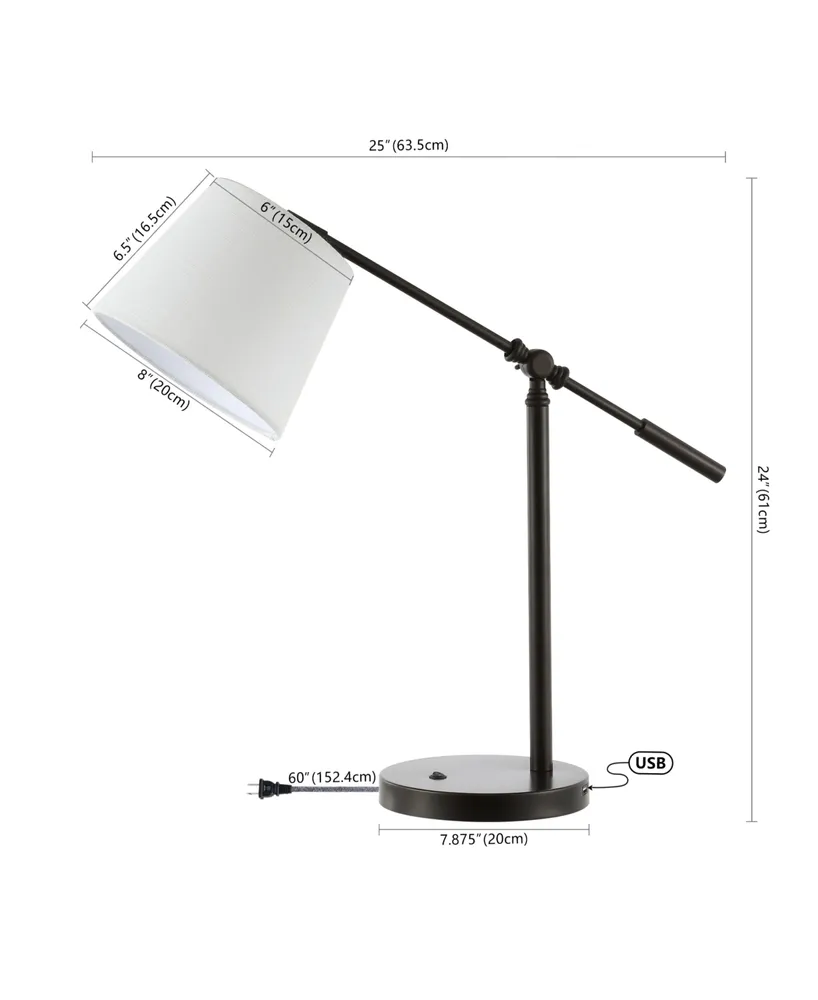 Troy 24" Classic Contemporary Iron Led Task Lamp with Usb Charging Port