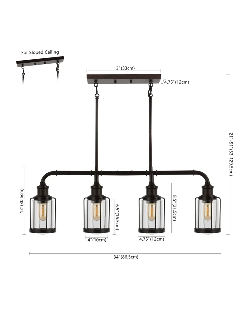 Abbott 34" 4-Light Farmhouse Industrial Iron, Glass Linear Led Pendant