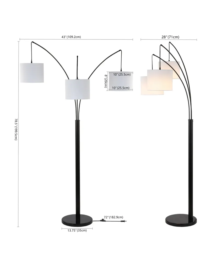 Barrie 78.5" 3-Light Mid-Century Modern Head-Adjustable Iron Led Arc Floor Lamp