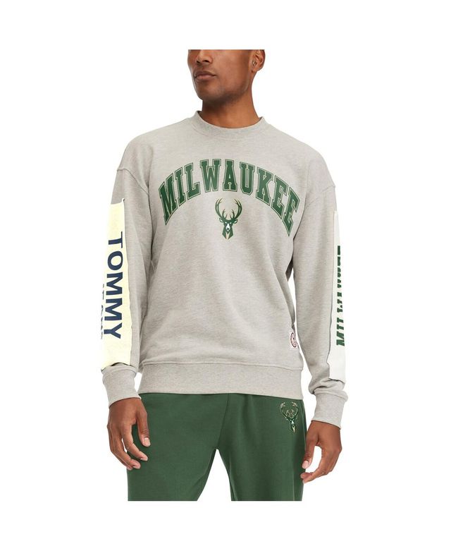 Men's Tommy Jeans Gray Milwaukee Bucks James Patch Pullover Sweatshirt