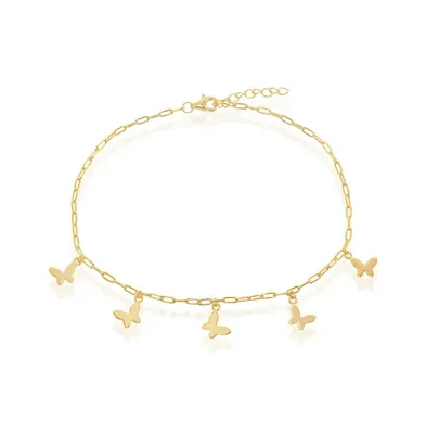 Sterling Silver Butterfly Charms Paperclip Anklet - Gold Plated