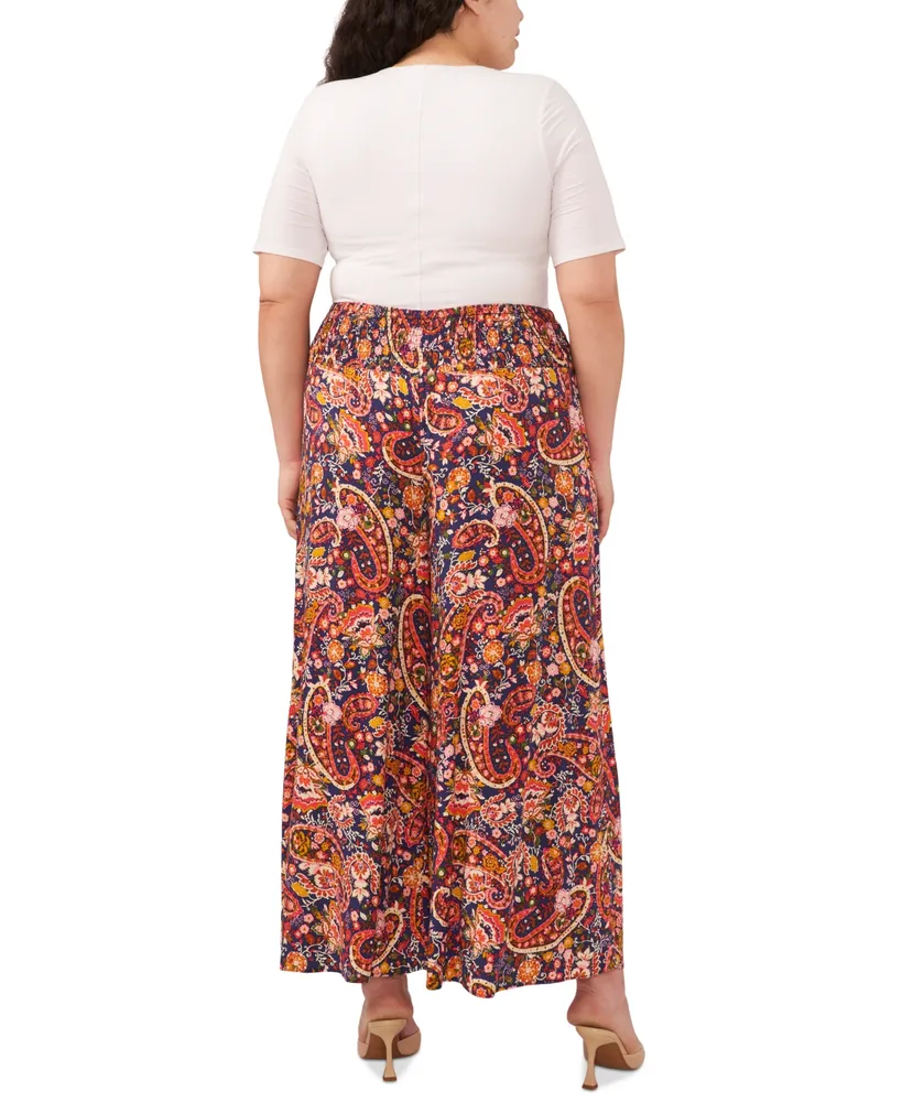 Vince Camuto Plus Size Printed Smocked-Waist Pants