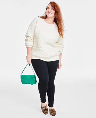 On 34th Plus Perfect Cable-Knit Crewneck Sweater, Created for Macy's