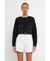 Women's Pockets Detail Cropped Sweatshirt